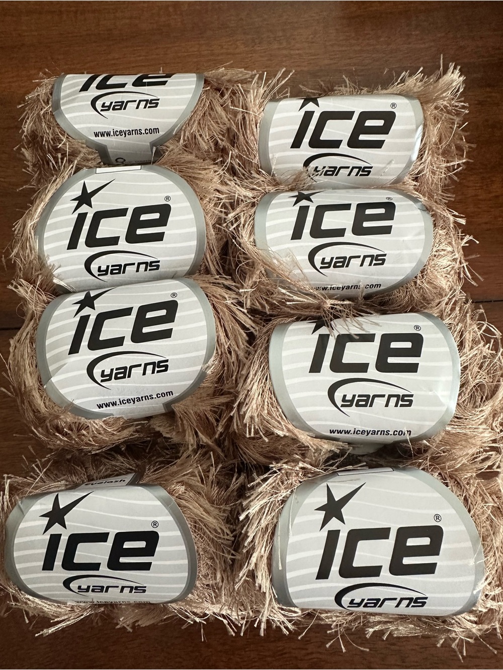 New ICE Lite Camel Shade Eyelash Yarn 8 Lot for Knitting & Crochet Craft Lei